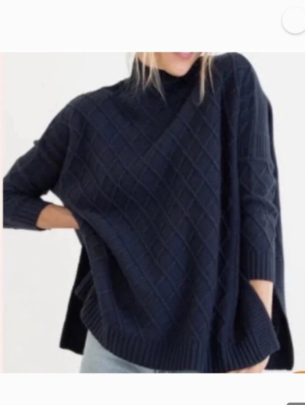 MerSea Lisbon Traveler Cable Knit Blue Mock Neck Sweater OS‎ Lagenlook Cozy Boxy